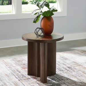 Signature Design by Ashley® - Korestone - Dark Brown - Round End Table - 5th Avenue Furniture