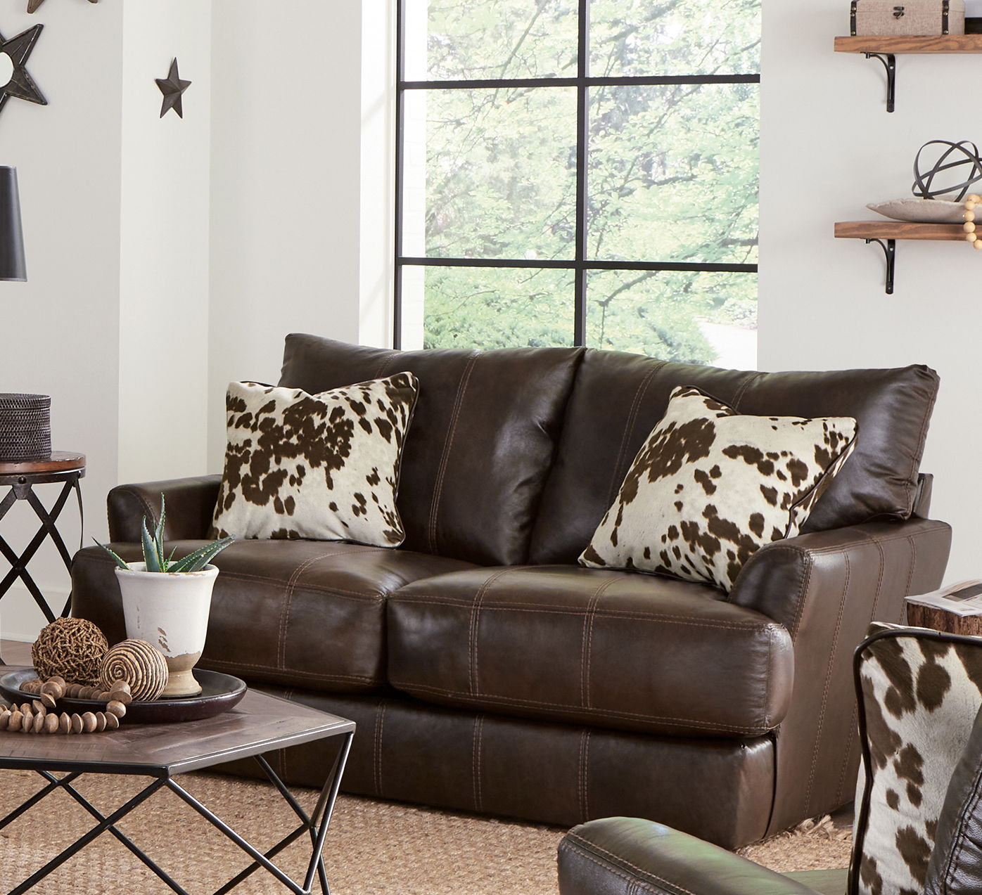 Pavia - Top Grain Italian Leather Loveseat With Cuddler Cushions - Cocoa