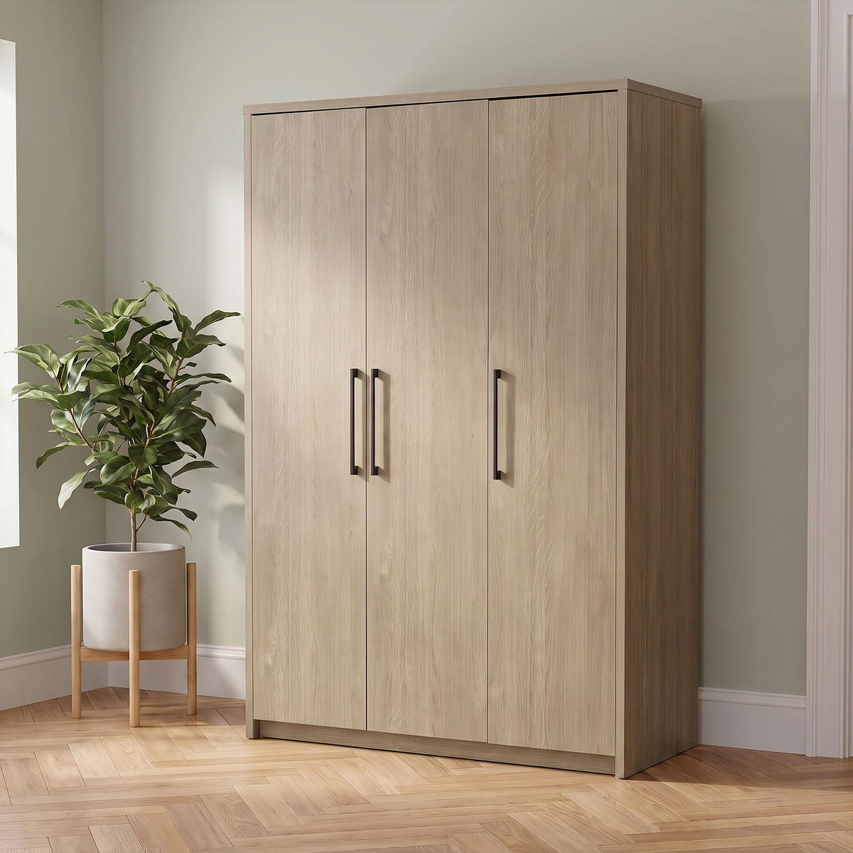 Cerda 3-door Bedroom Wardrobe Storage Cabinet Armoire Latte