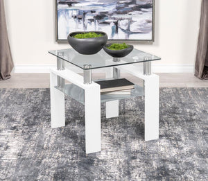 Coaster Fine Furniture - Dyer - Square Glass Top End Table With Shelf - White - 5th Avenue Furniture