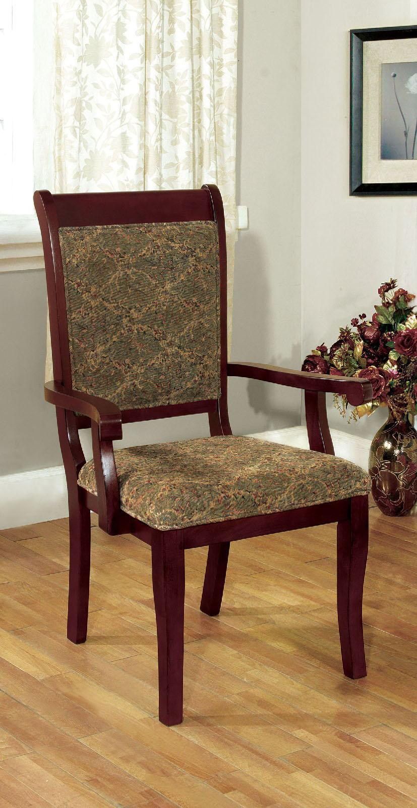 Furniture of America - St. Nicholas - Arm Chair (Set of 2) - Antique Cherry / Beige - 5th Avenue Furniture