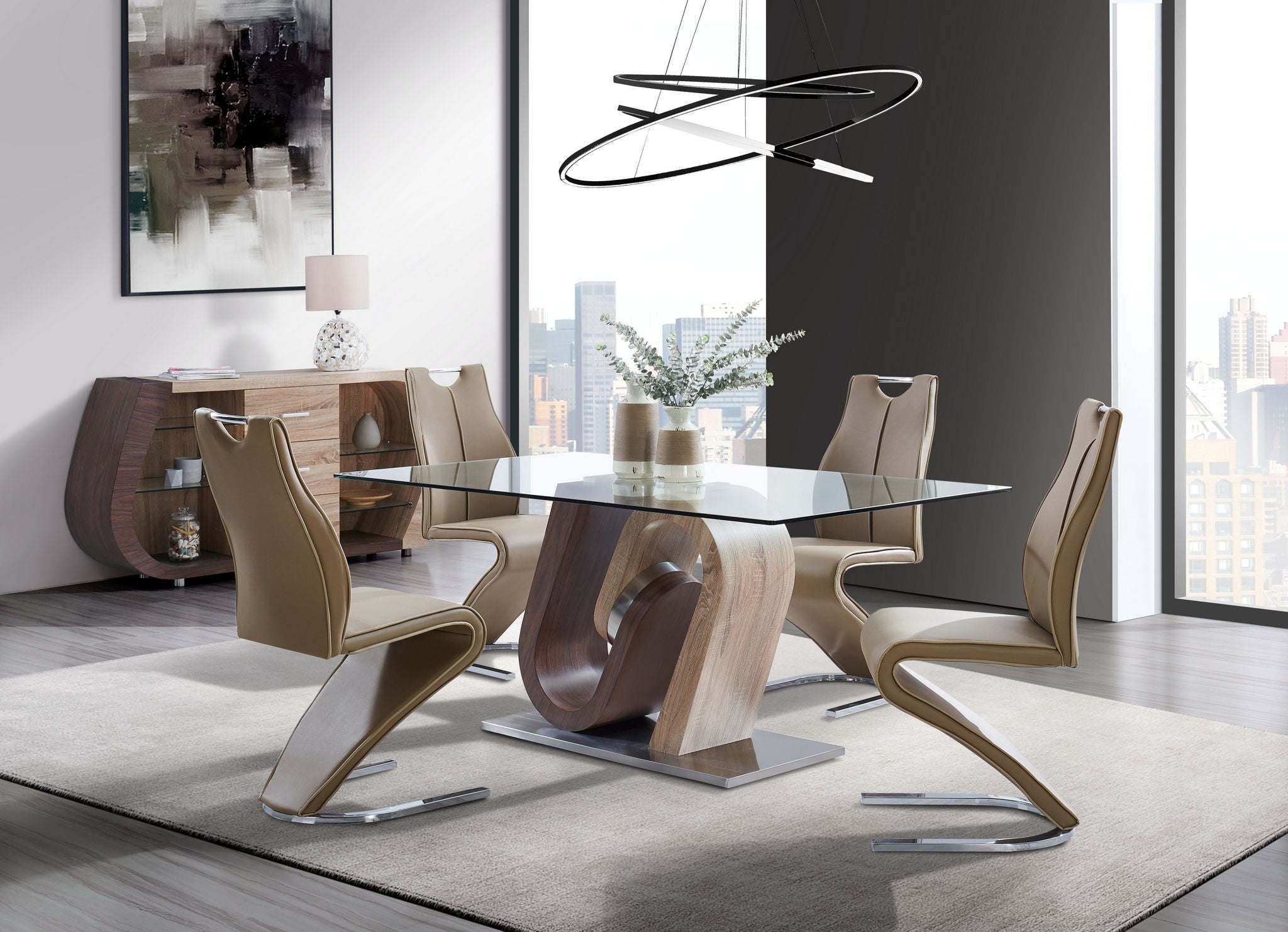 D4126N - 7 Piece Dining Room Set (Dining Table And 6 Dining Chairs) - Light Brown / Oak / Silver