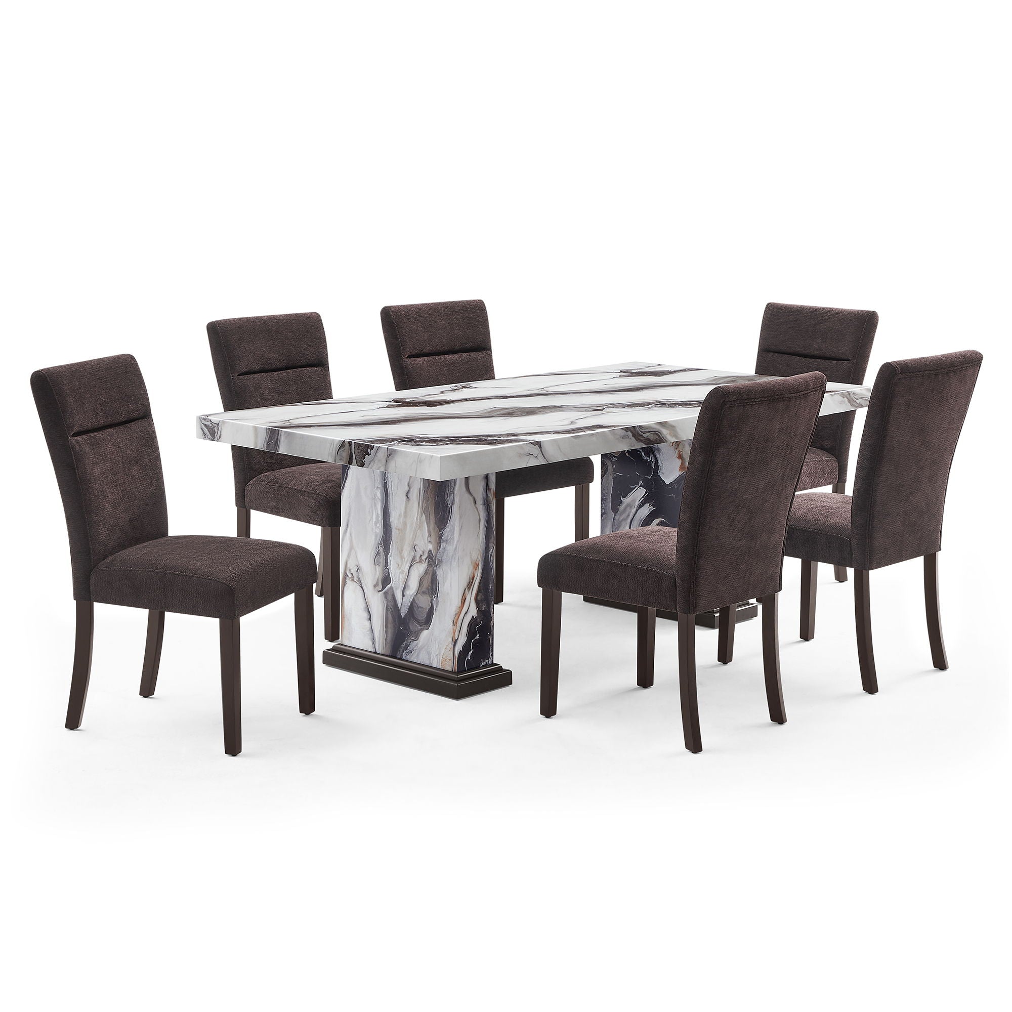 D8212 - 7 Piece Dining Room Set (Dining Table With 6 Dining Chairs) - Dark Brown