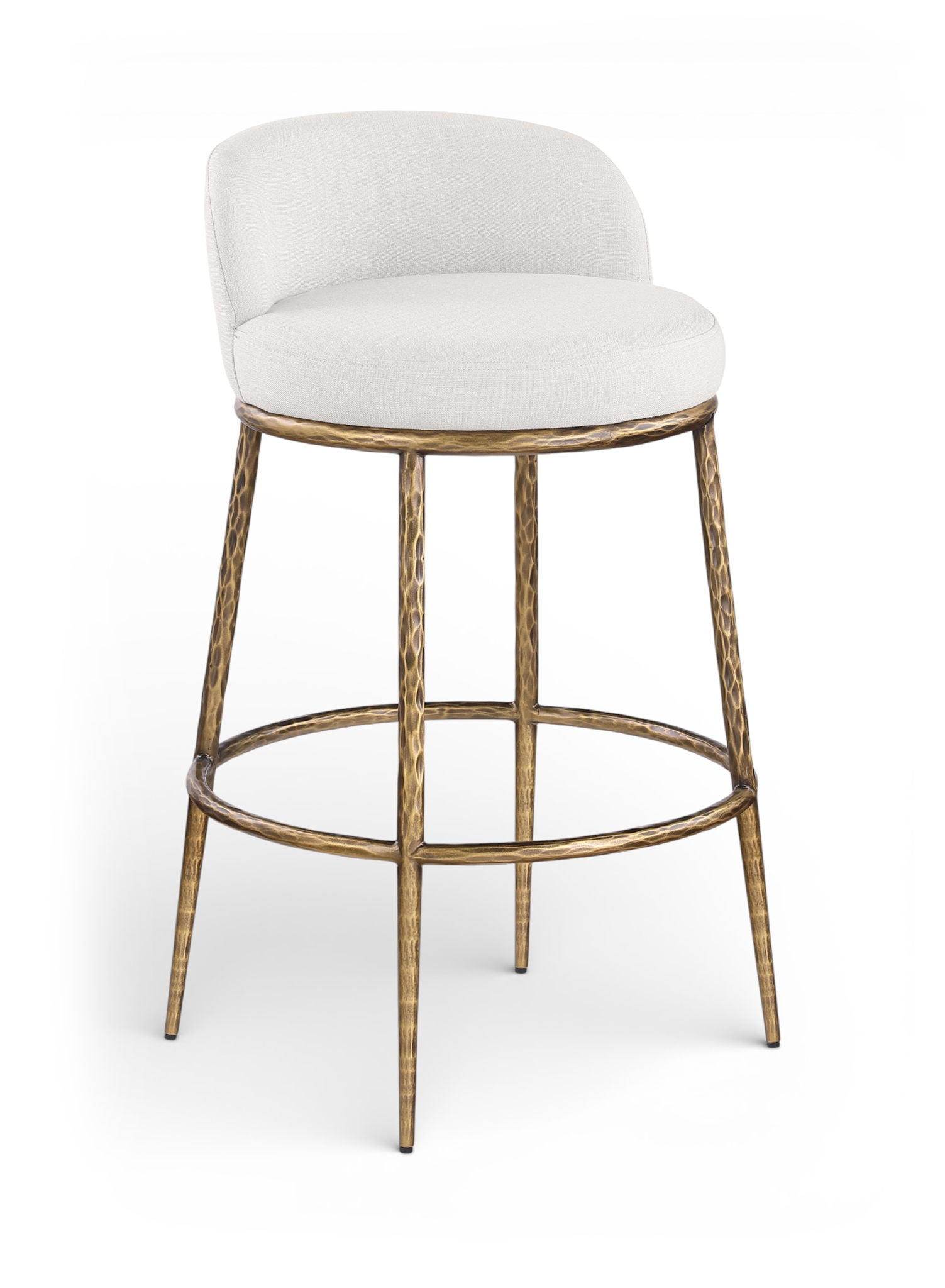 Ferro - Performance Fabric Upholstered Bar Stool - Cream / Antique Brass