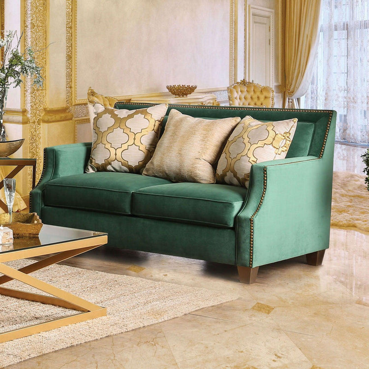 Furniture of America - Verdante - Loveseat - Emerald Green / Gold - 5th Avenue Furniture