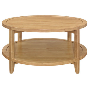 Coaster Fine Furniture - Camillo - Round Solid Wood Coffee Table With Shelf - Maple Brown - 5th Avenue Furniture