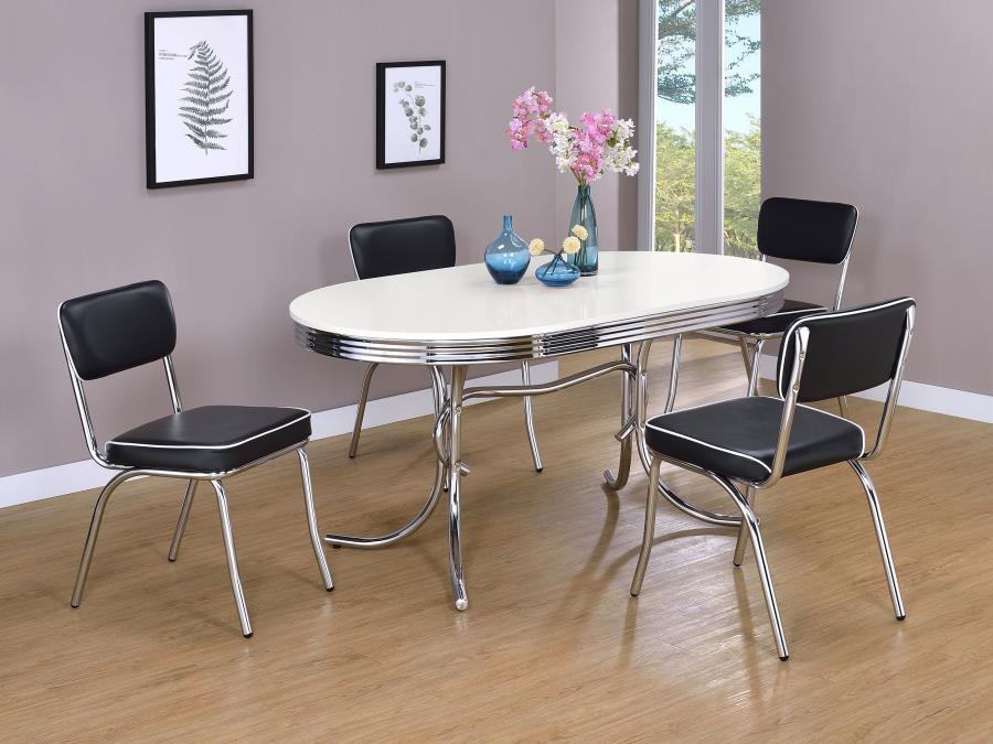CoasterEveryday - Retro - 5 Piece Oval Dining Set - Glossy White And Black - 5th Avenue Furniture