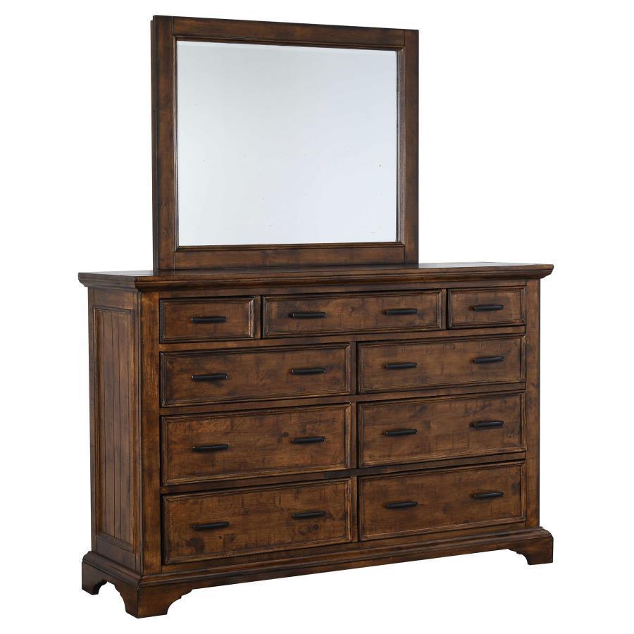 CoasterEssence - Elk Grove - 9-drawer Dresser With Mirror With Jewelry Tray - Vintage Bourbon - 5th Avenue Furniture