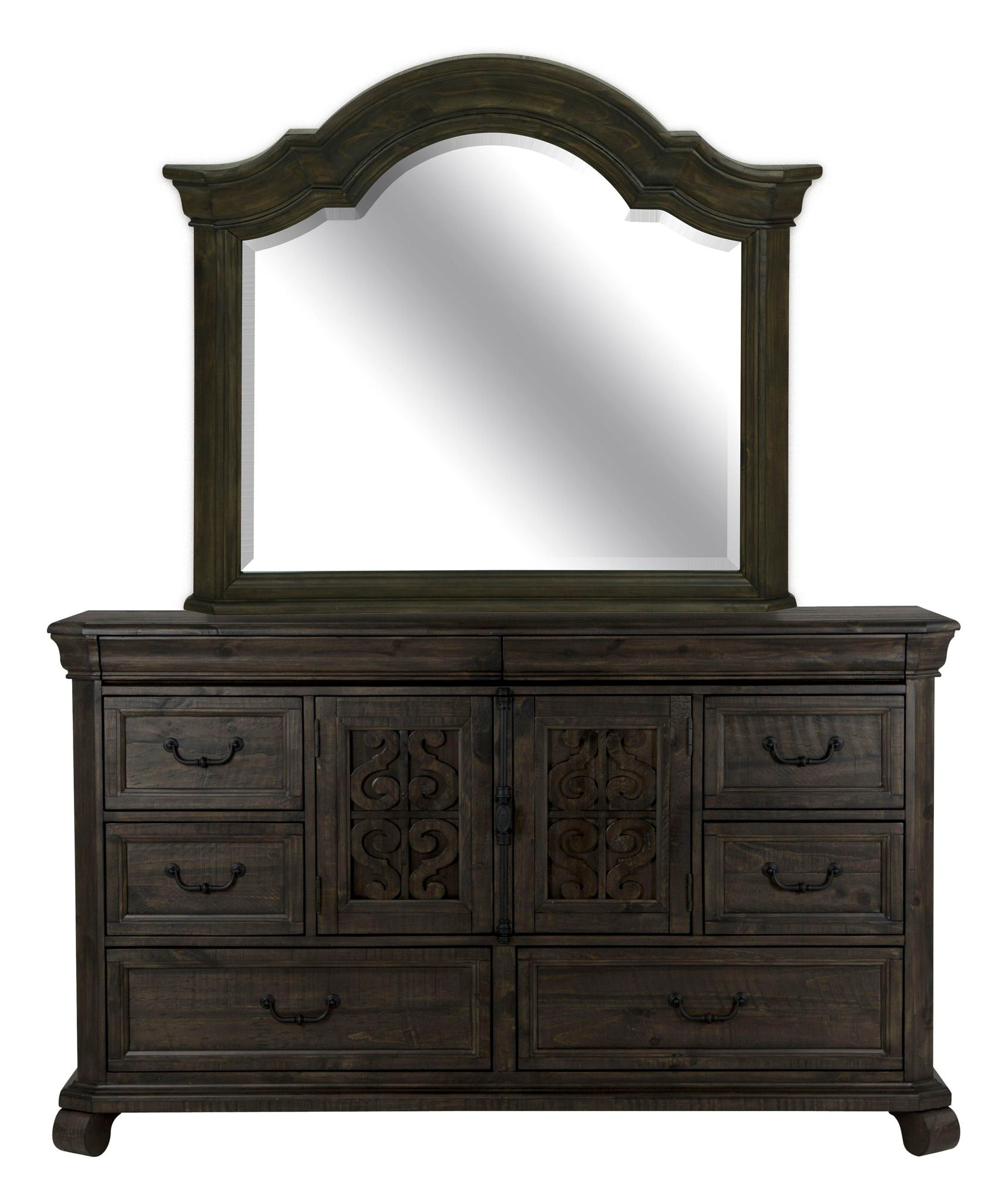 Bellamy - Drawer Dresser With Shaped Mirror - Peppercorn