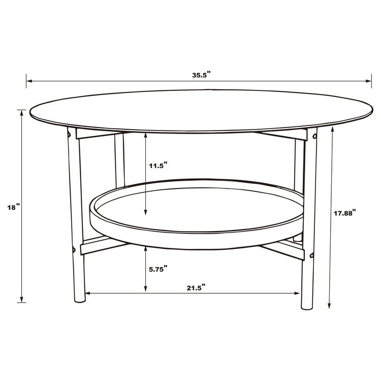 Coaster Fine Furniture - Delfin - Round Glass Top Coffee Table With Shelf - Black / Brown - 5th Avenue Furniture