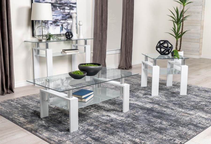 Coaster Fine Furniture - Dyer - Rectangular Glass Top Coffee Table With Shelf - White - 5th Avenue Furniture