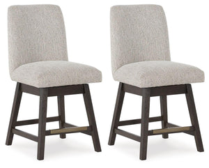 Signature Design by Ashley® - Burkhaus - Beige / Dark Brown - Upholstered Swivel Barstool (Set of 2) - 5th Avenue Furniture