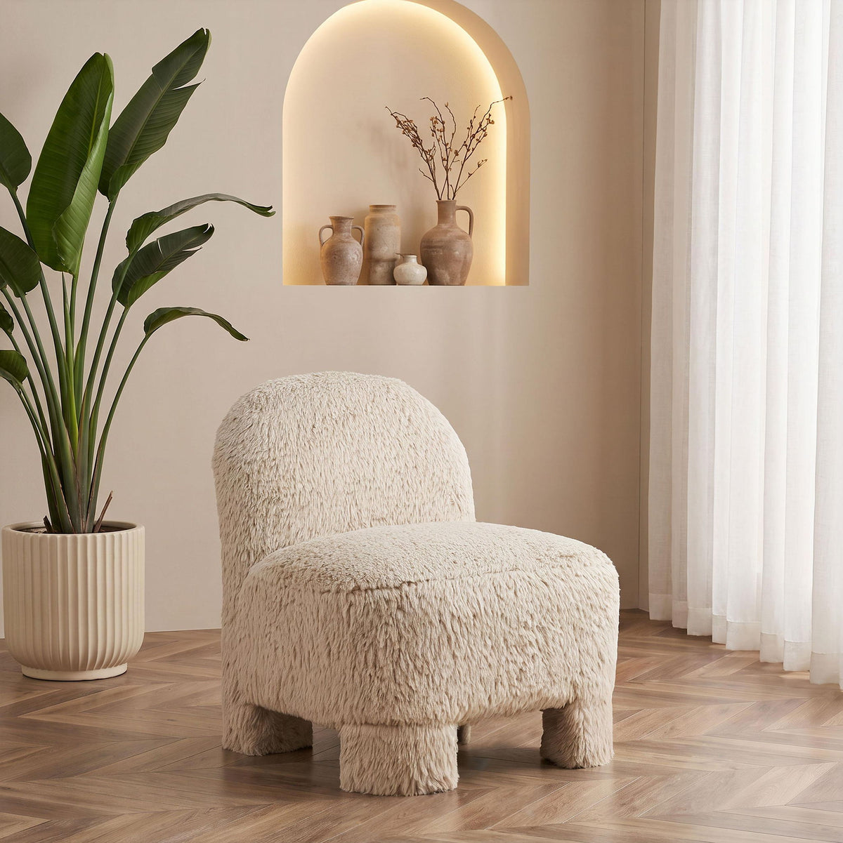 Lacombe Faux Fur Accent Chair Latte