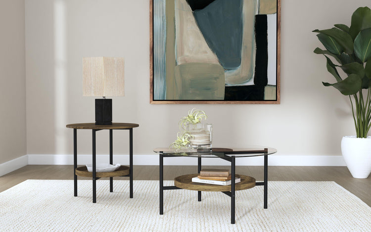 Coaster Fine Furniture - Delfin - Round Glass Top End Table With Shelf - Black / Brown - 5th Avenue Furniture