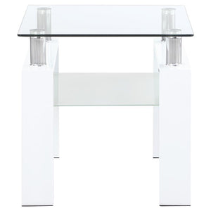 Coaster Fine Furniture - Dyer - Square Glass Top End Table With Shelf - White - 5th Avenue Furniture