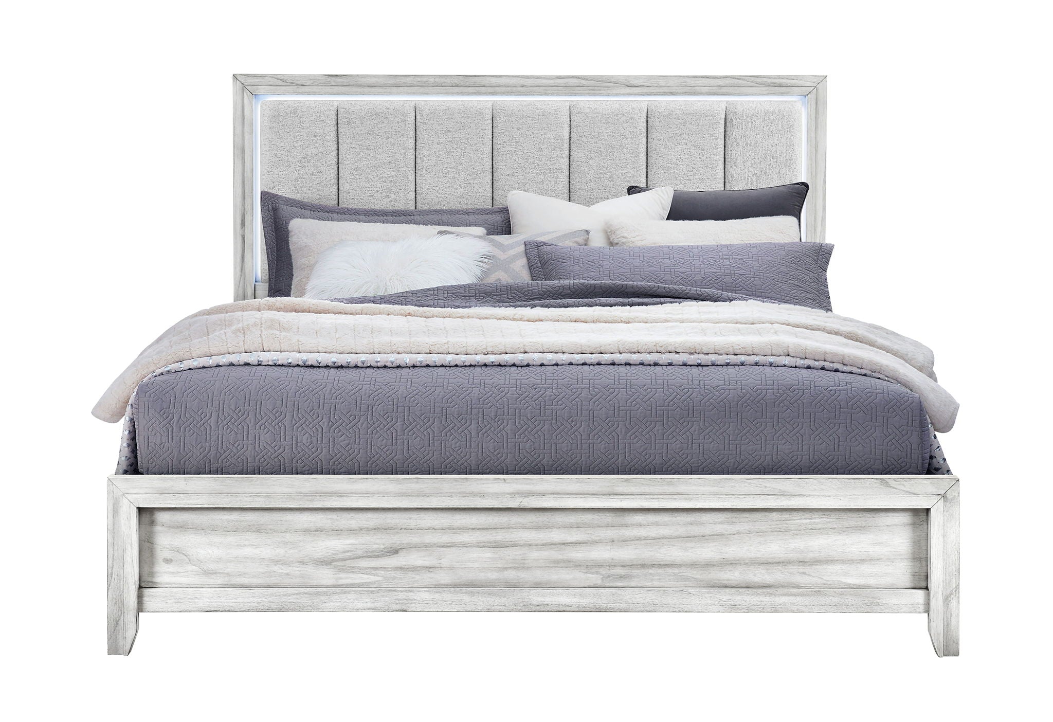 Elsie - King Bed With LED - Light Grey