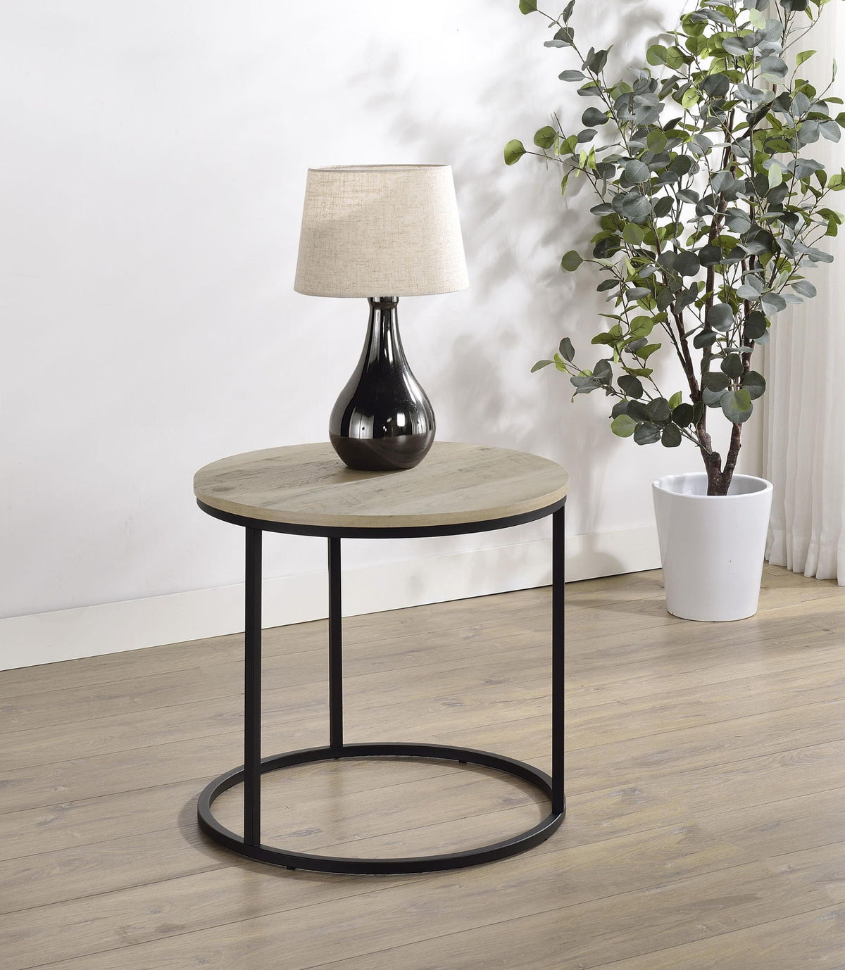 Lainey Round Occasional Side End Table Distressed Pine