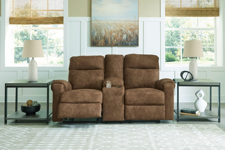 Signature Design by Ashley® - Edenwold - Brindle - Dbl Reclining Loveseat With Console - 5th Avenue Furniture