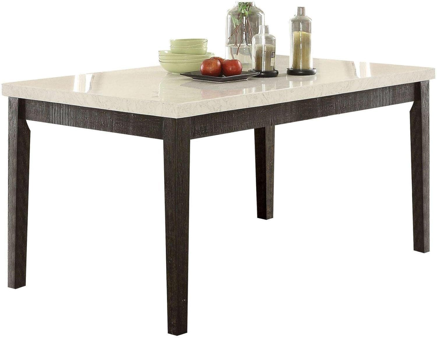 Nolan - Dining Table - White Marble & Salvage Dark Oak