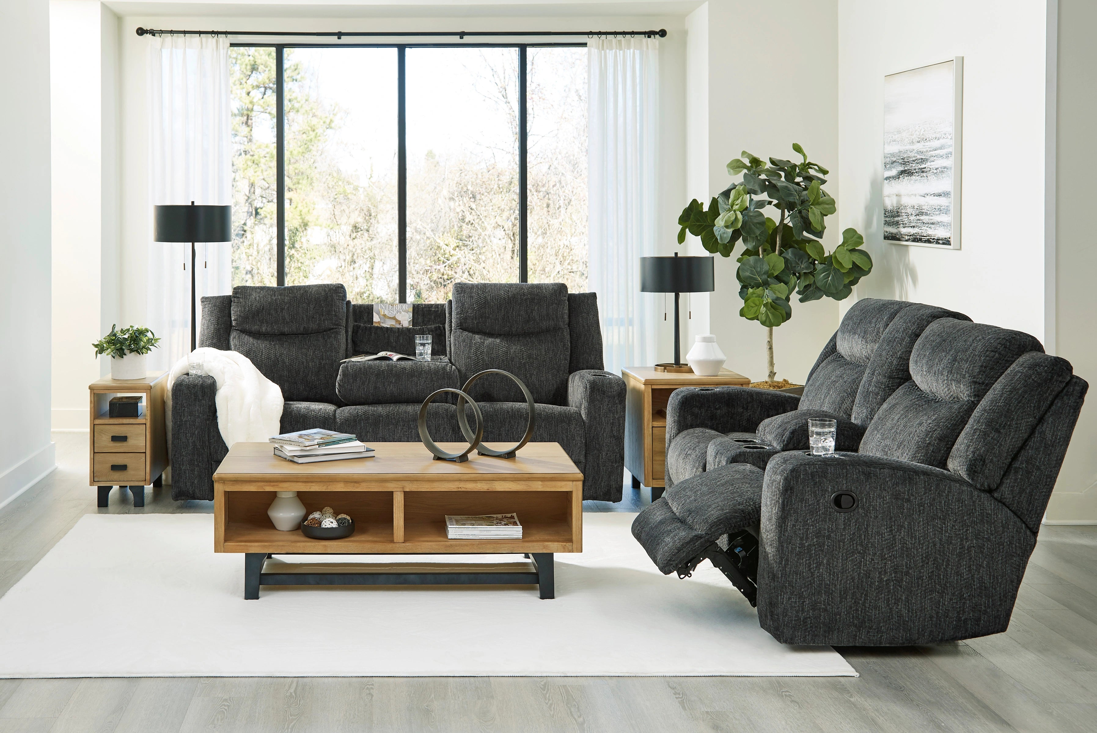 Martinglenn Ebony - Reclining Sofa w/ Drop Down & Loveseat