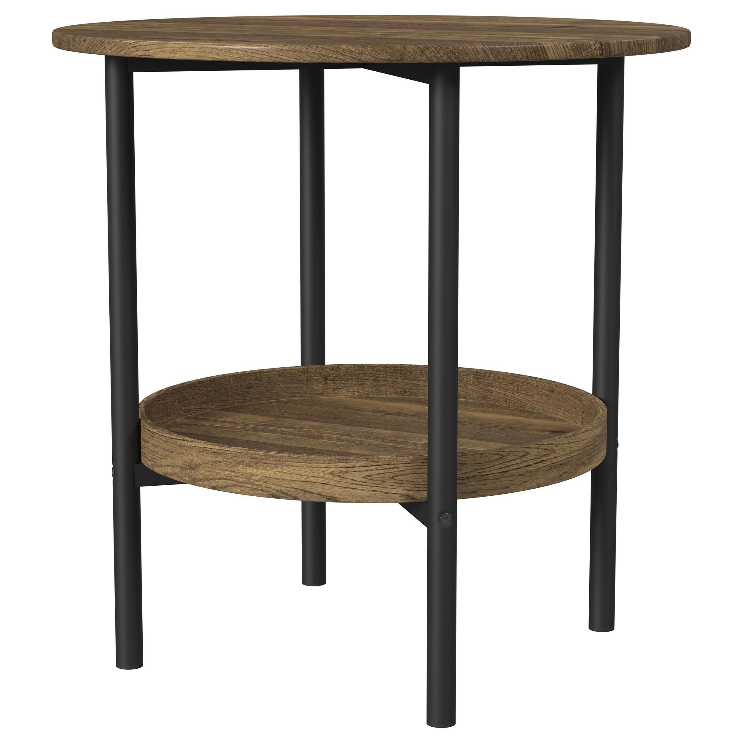 Coaster Fine Furniture - Delfin - Round Glass Top End Table With Shelf - Black / Brown - 5th Avenue Furniture