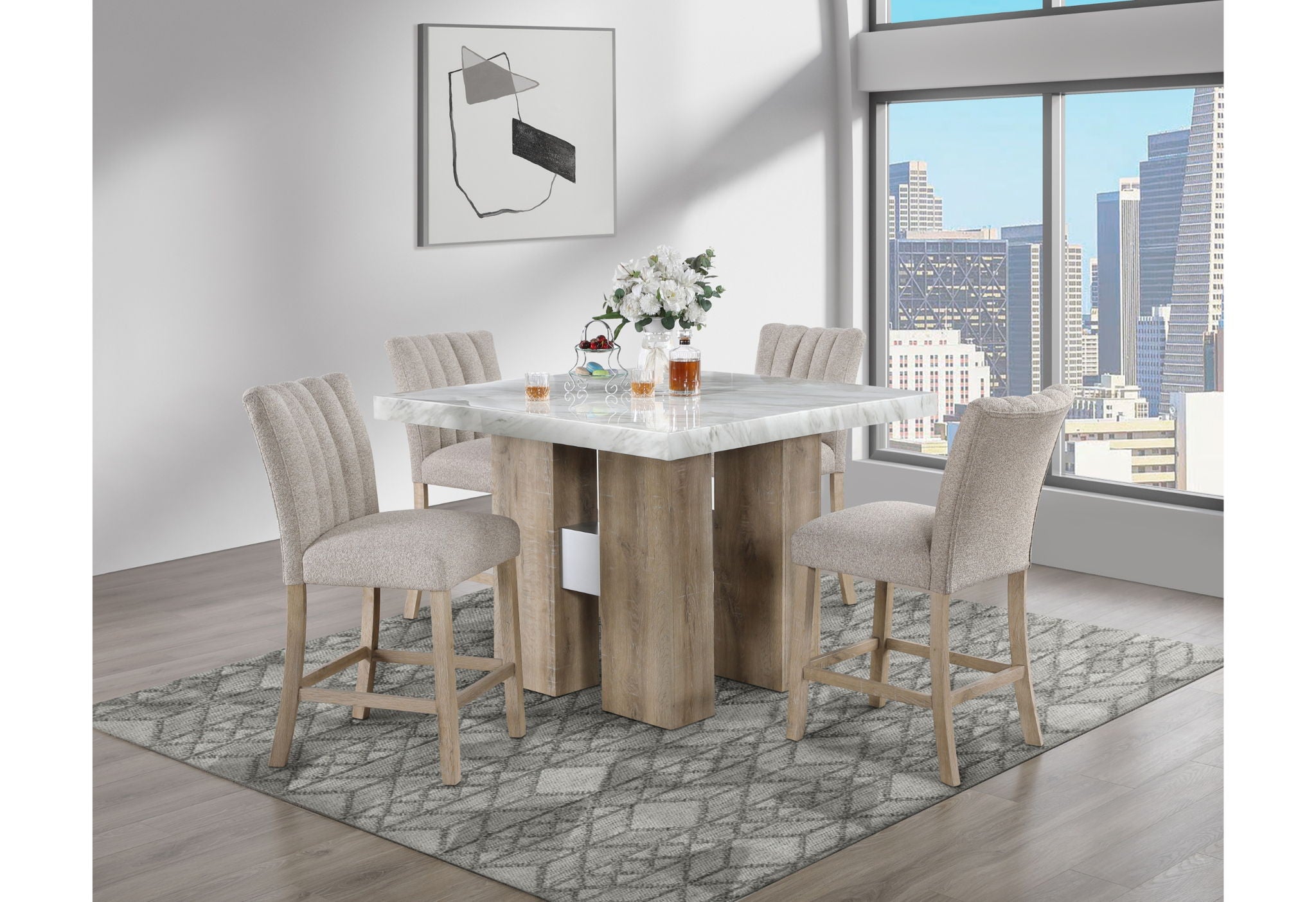 5 Piece Dining Room Set (Bar Table And 4 Bar Stools) - Natural Silver