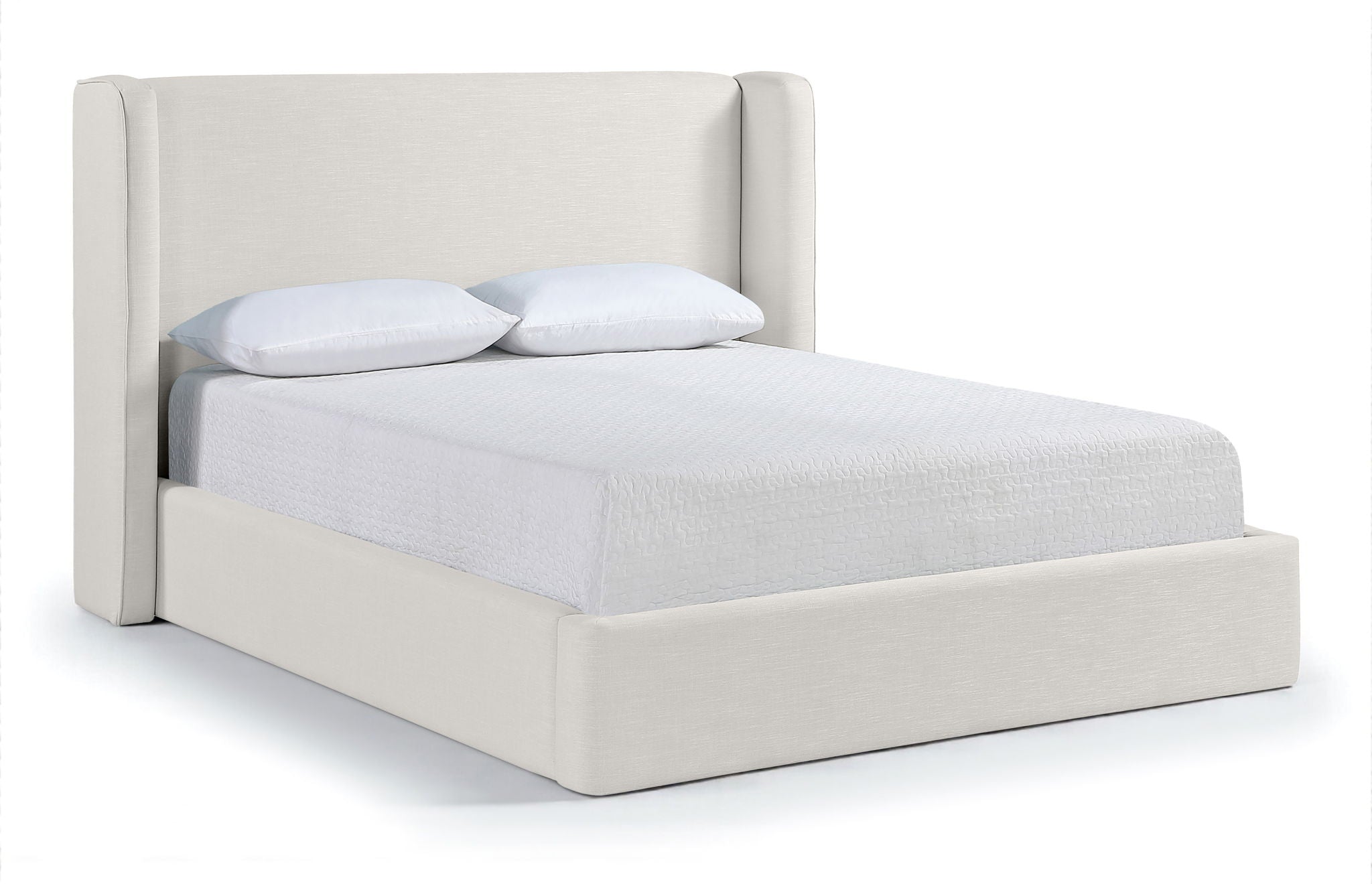 Kendall - Linen Textured Fabric Upholstered Bed - Cream