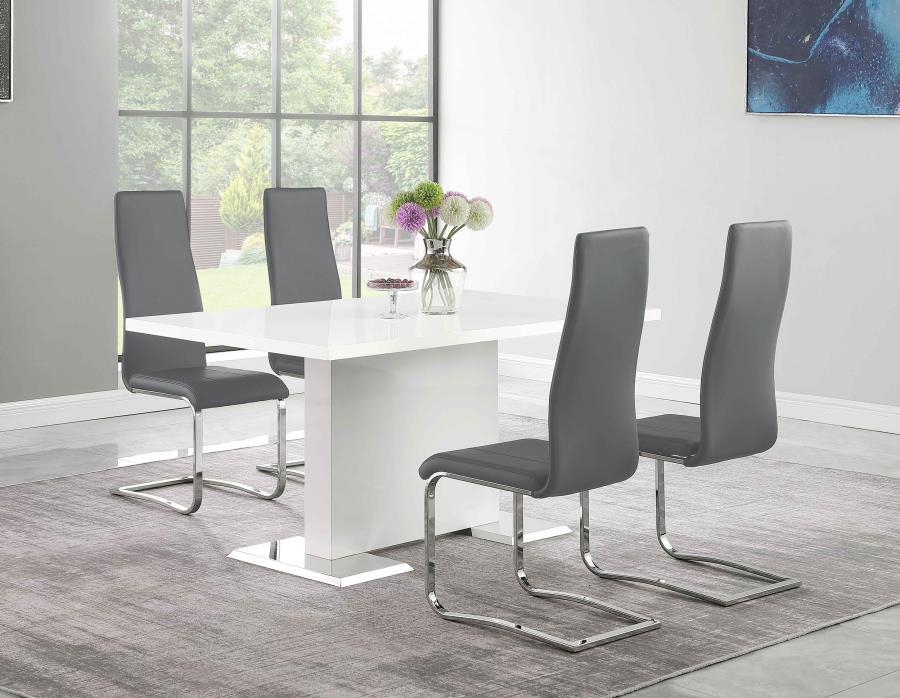 CoasterEssence - Anges - 5 Piece Dining Set - White High Gloss And Gray - 5th Avenue Furniture