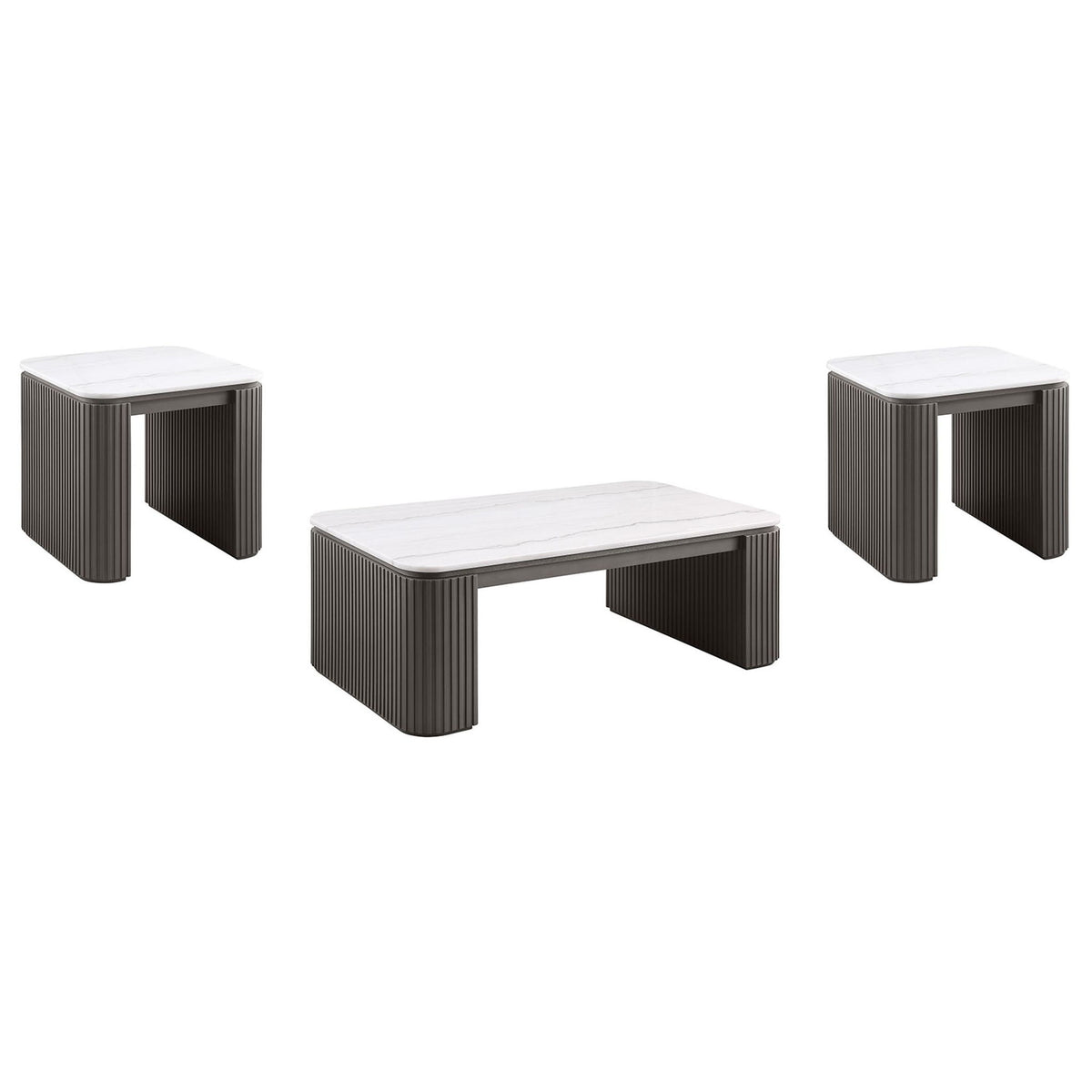 Lior 3-Piece Rectangular Marble Top Coffee and End Table Set Charcoal