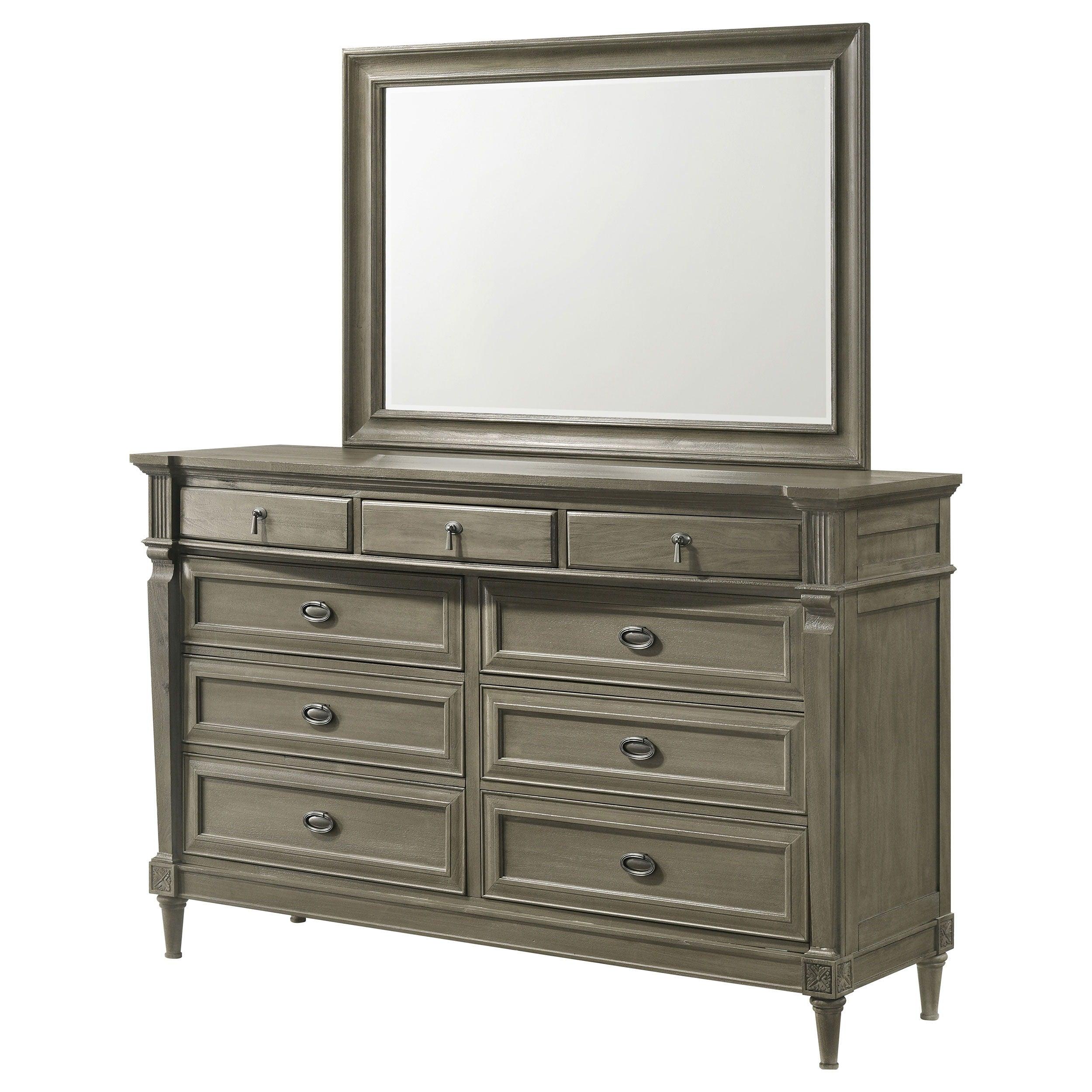 CoasterElevations - Alderwood - 9 Drawer Dresser With Mirror - French Grey - 5th Avenue Furniture