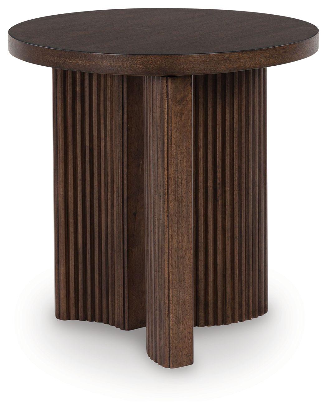 Signature Design by Ashley® - Korestone - Dark Brown - Round End Table - 5th Avenue Furniture