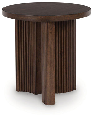 Signature Design by Ashley® - Korestone - Dark Brown - Round End Table - 5th Avenue Furniture