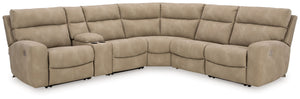 Next-Gen DuraPella Sand 6-piece power reclining sectional with storage console and two cup holders