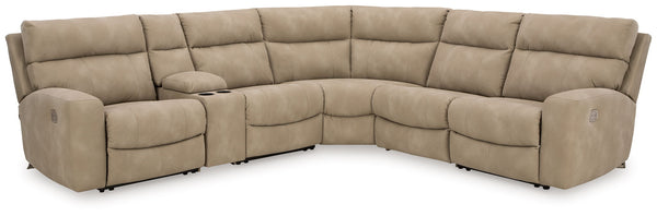 Next-Gen DuraPella Sand 6-piece power reclining sectional with storage console and two cup holders