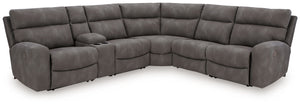 Next-Gen DuraPella Slate 6-piece power reclining sectional with storage console and two cup holders