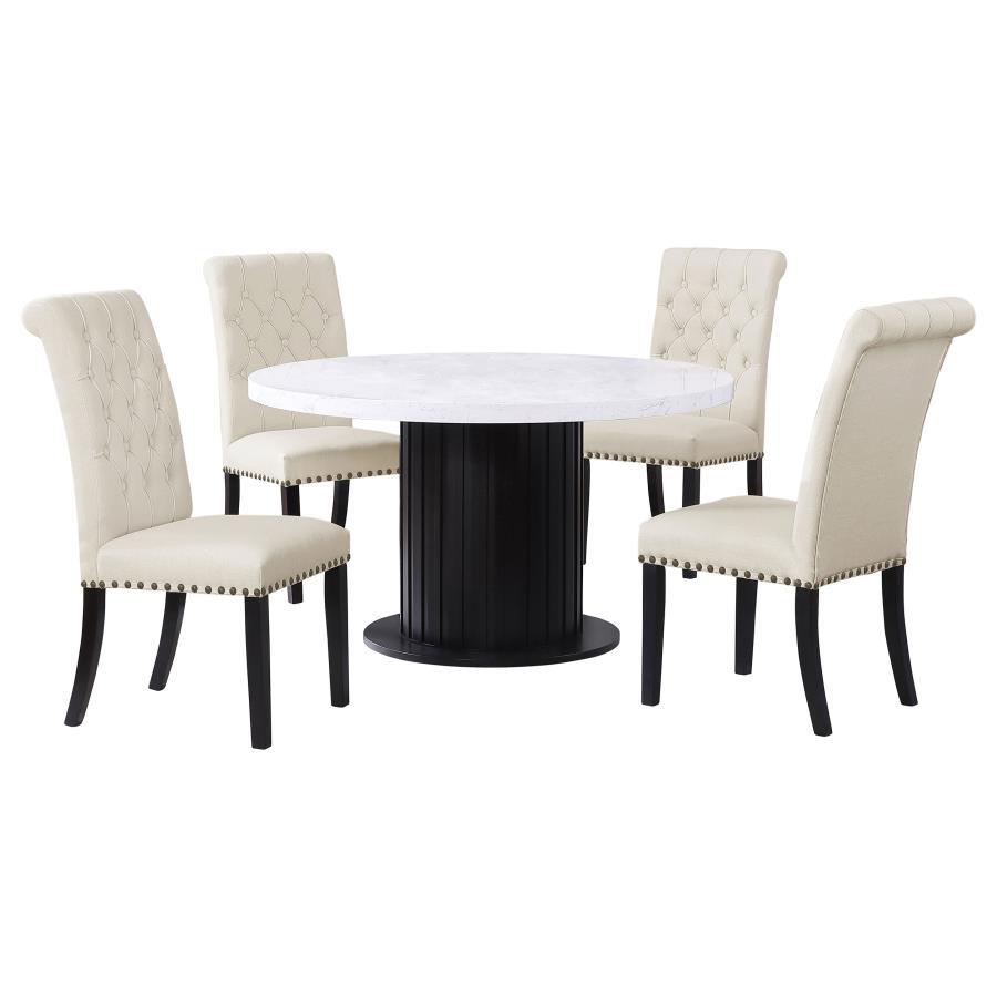 CoasterEssence - Sherry - 5 Piece Round Dining Set With Fabric Chairs - Beige - 5th Avenue Furniture