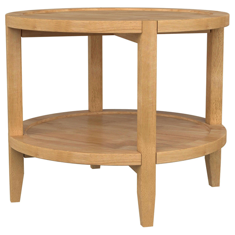 Coaster Fine Furniture - Camillo - Round Solid Wood End Table With Shelf - Maple Brown - 5th Avenue Furniture