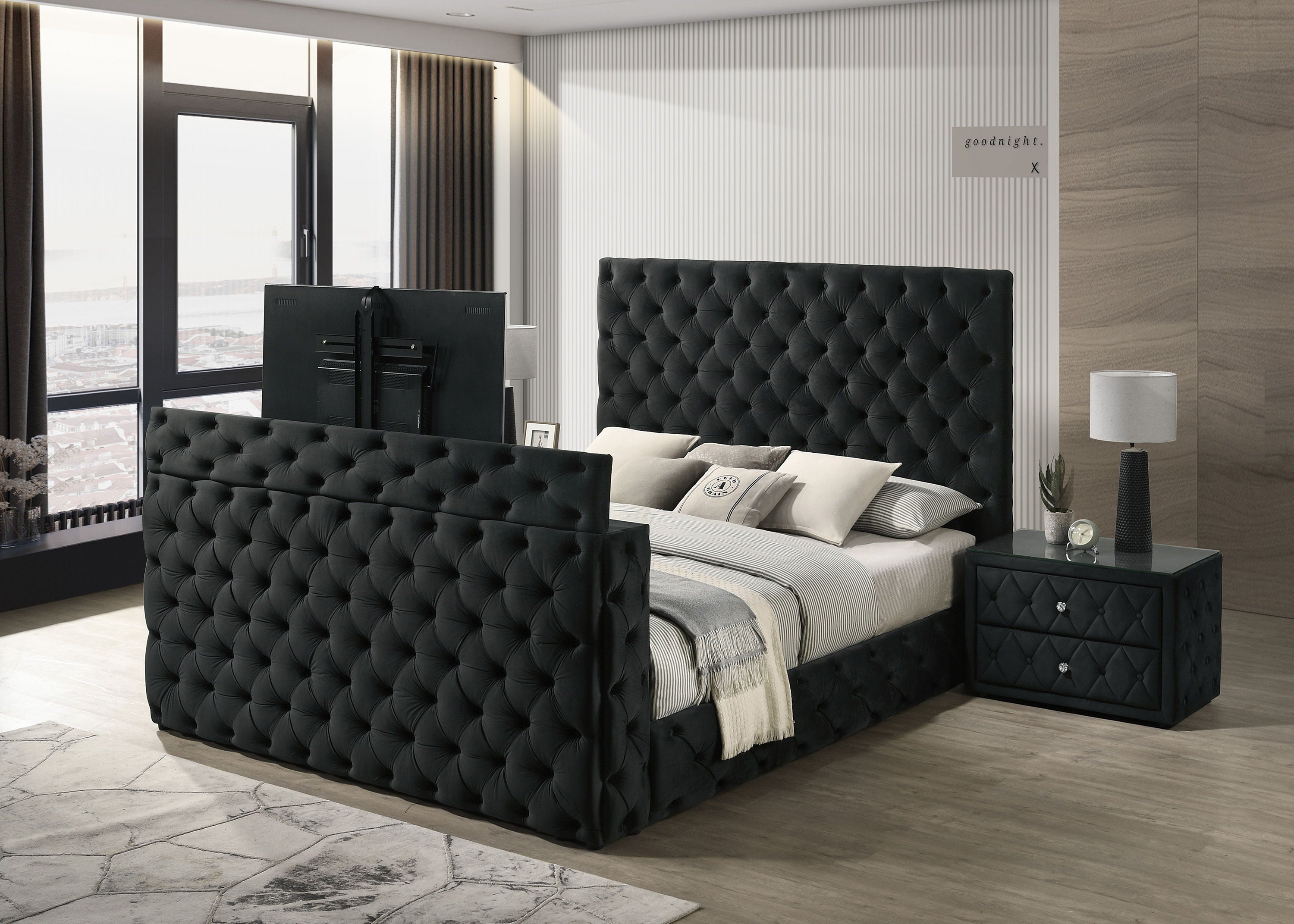 Josephine - Queen Bed With TV Lift - Black