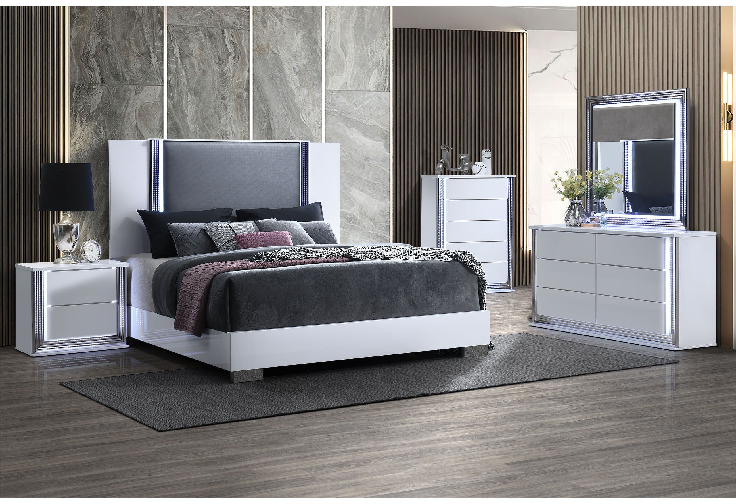 Ylime - 5 Piece King Bedroom Set - Smooth White