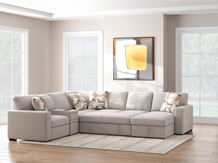 Higgesbee Flannel - 5pc Pullout Sleeper Storage Sectional