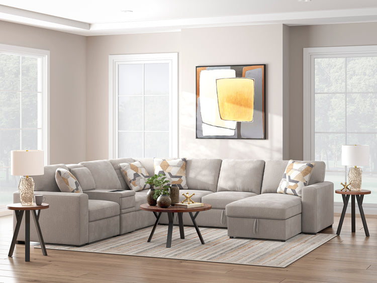 Higgesbee Flannel - 5pc Pullout Sleeper Storage Sectional