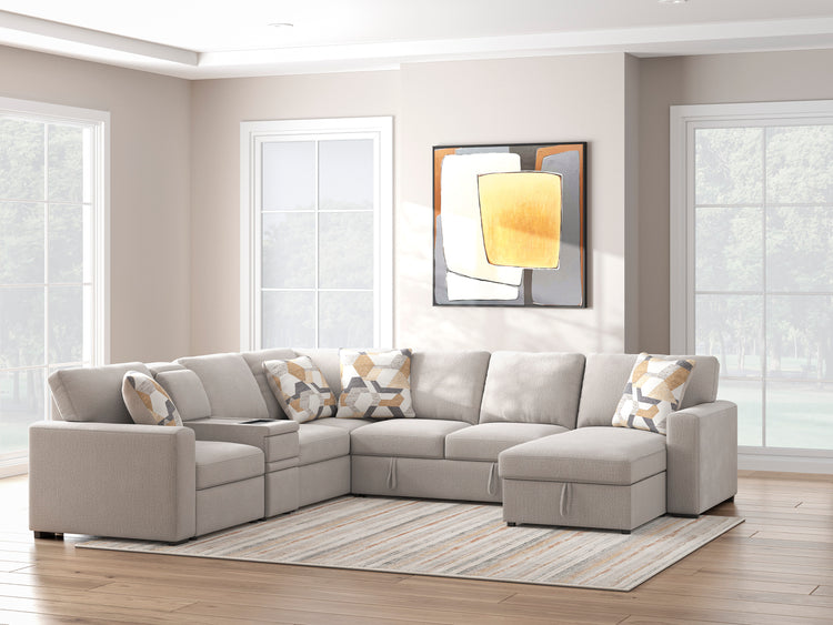 Higgesbee Flannel - 5pc Pullout Sleeper Storage Sectional