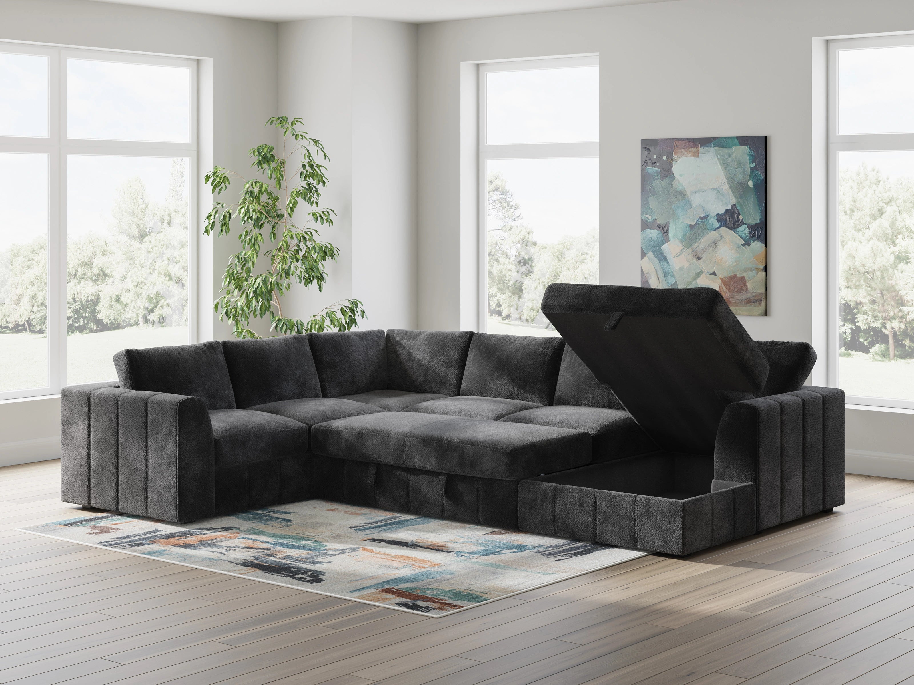 Armfield Graphite - 4pc Pullout Sleeper Storage Sectional