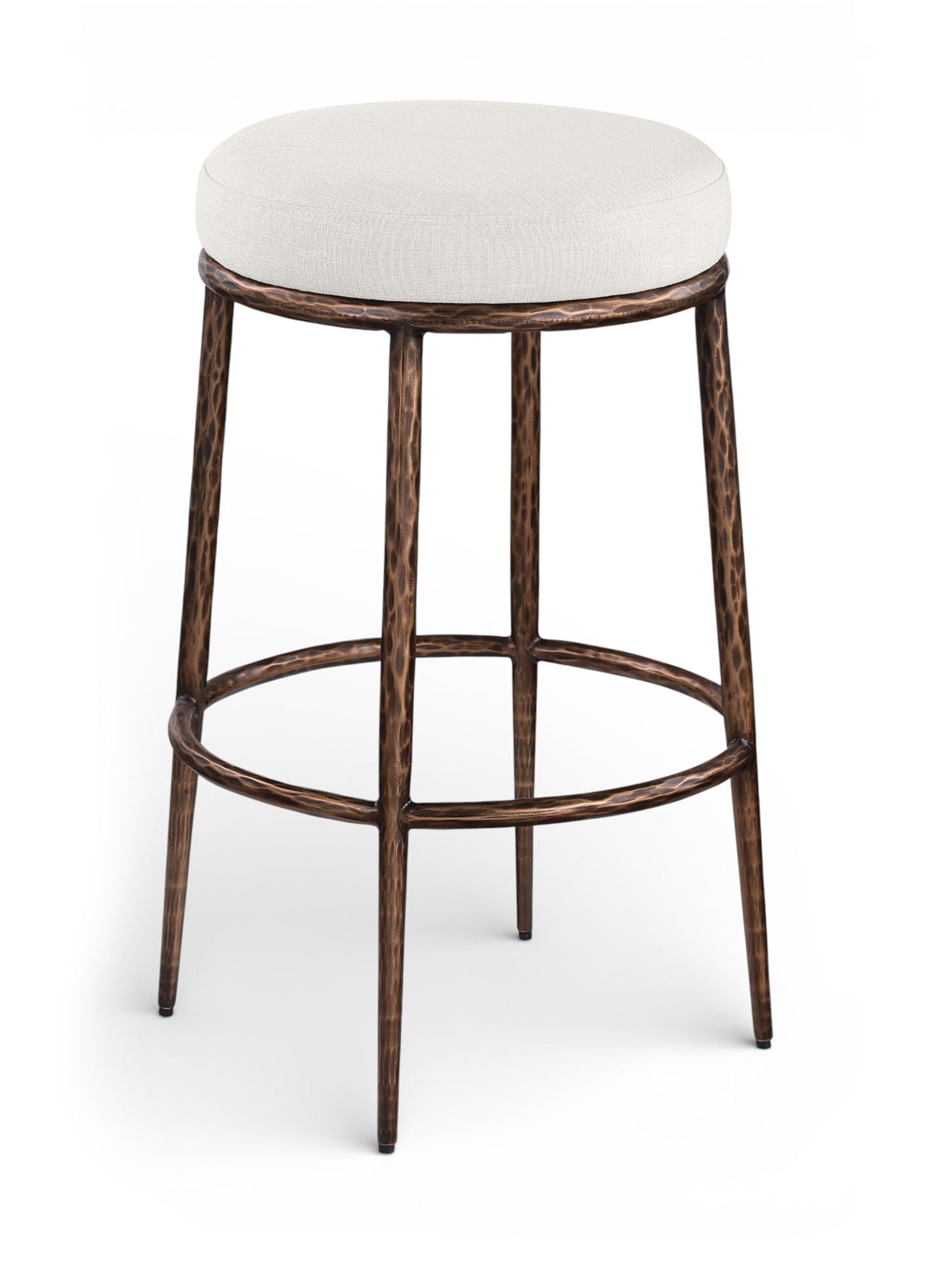 Ferro - Performance Fabric Upholstered Backless Bar Stool - Cream / Antique Bronze