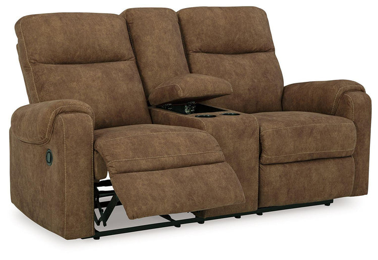 Signature Design by Ashley® - Edenwold - Brindle - Dbl Reclining Loveseat With Console - 5th Avenue Furniture