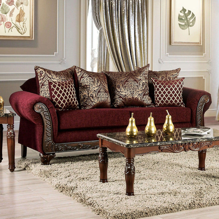 Furniture of America - Letizia - Sofa - Wine / Walnut - 5th Avenue Furniture