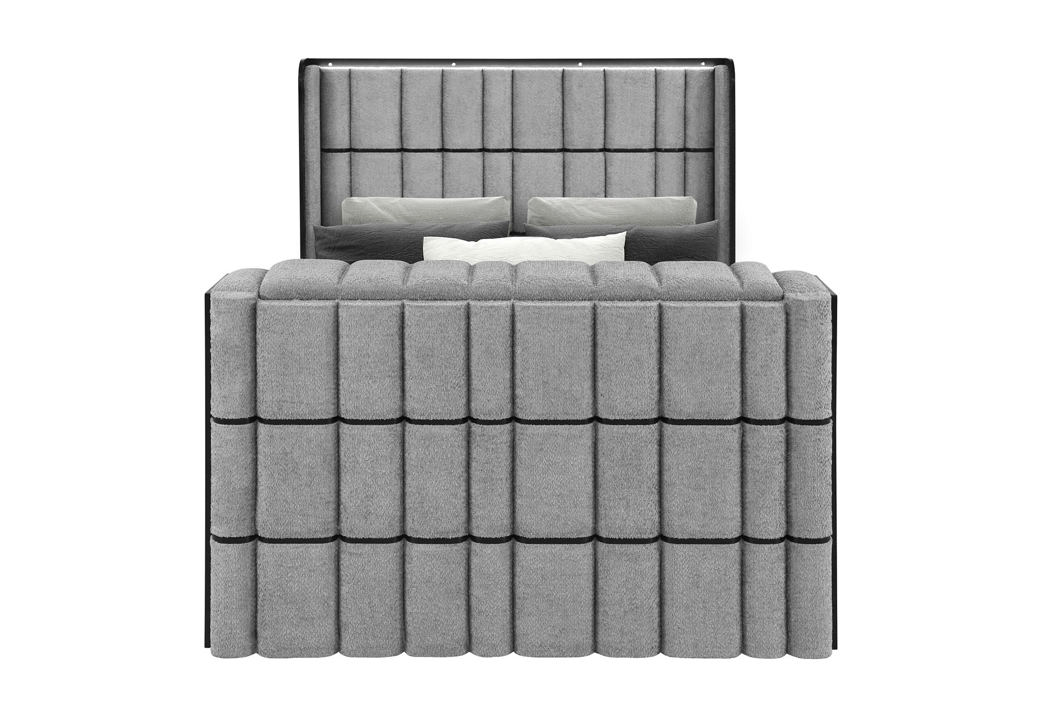 Isabella - Queen Upholstered Bed With LED, TV Lift, Bluetooth Speaker And Firpeplace Crystal - Gray
