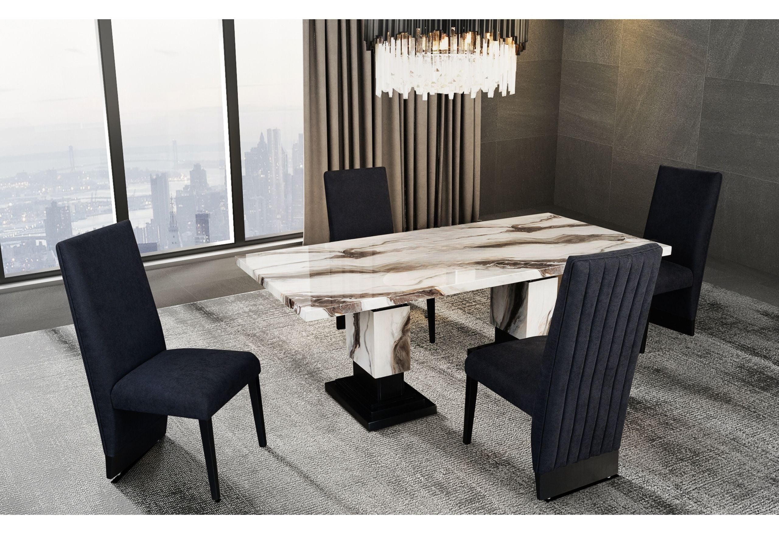 D12 - Dining Table And 6 Dining Chairs - Black / White