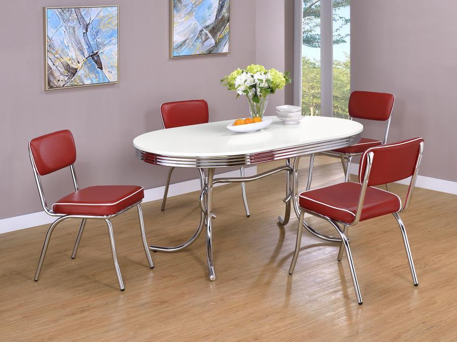 CoasterEveryday - Retro - 5 Piece Oval Dining Set - Glossy White And Red - 5th Avenue Furniture