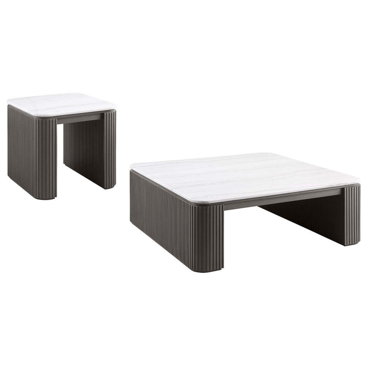 Lior 2-Piece Square Marble Top Coffee and End Table Set Charcoal